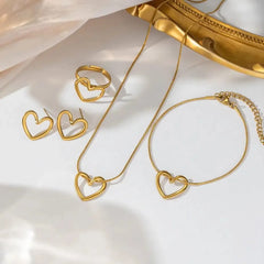 Gold Hollow Heart Jewelry Set