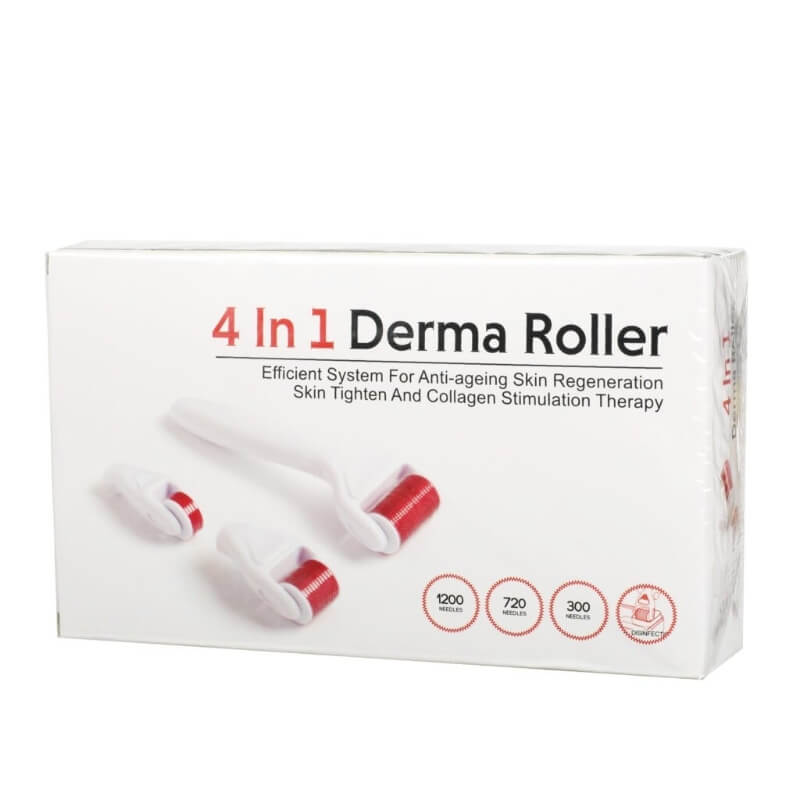 4 in 1 Derma Roller Kit with 3 Needle Heads for Acne Scars and Stretch Marks Treatment