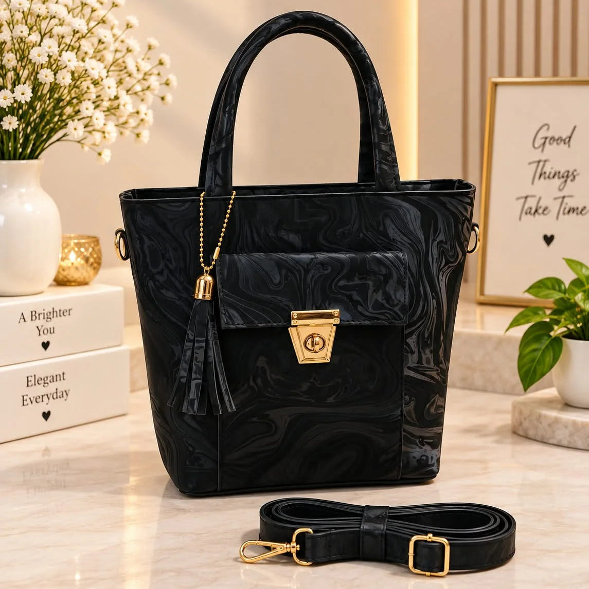 Women's Premium Marbled PU Leather Handbag