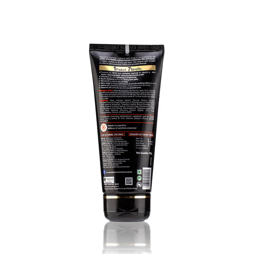 VLCC 7X Ultra Whitening and Brightening Charcoal Peel Off Mask - 100ml