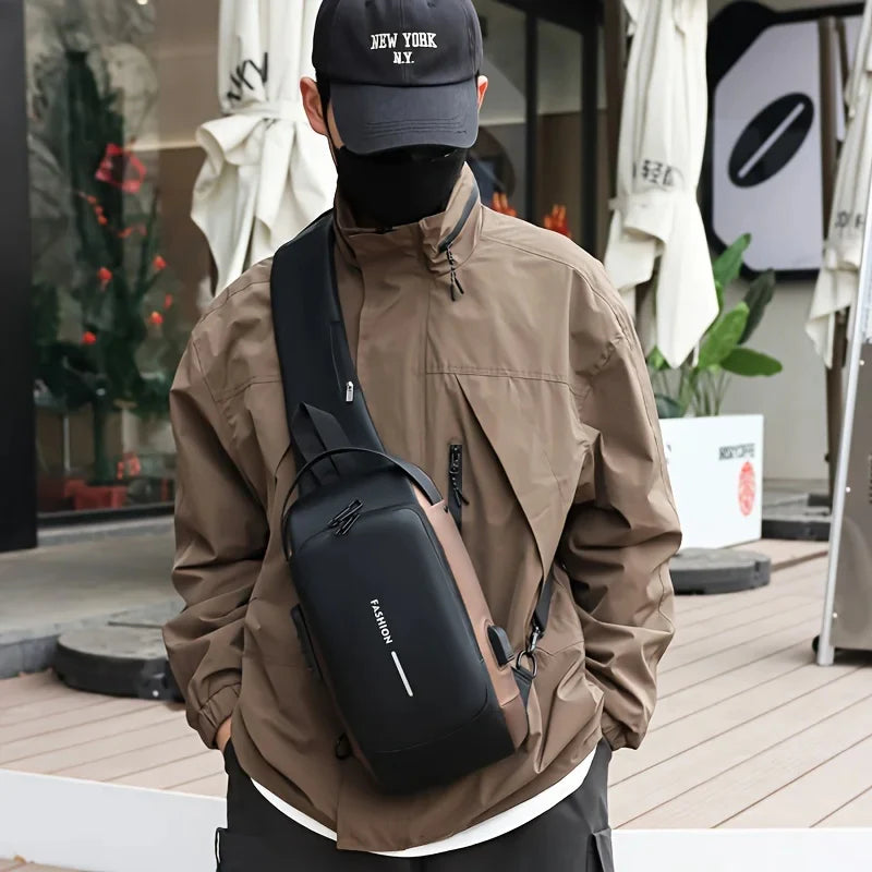 Men Anti Theft, USB Charging, Crossbody Short Travel Sling Bag Pack