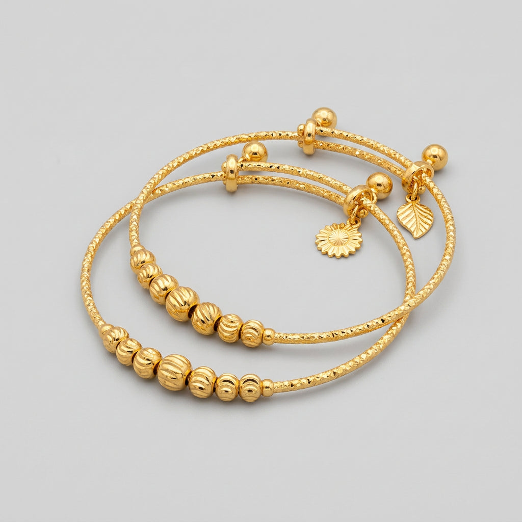 Gold Plated Textured Bead Adjustable Bangle Set