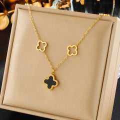 Gold-Plated Stainless Steel Four-Leaf Clover Necklace With Shell Pendant