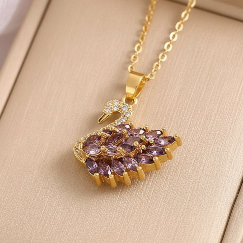 Golden Korean Style Swan Pendant Necklace