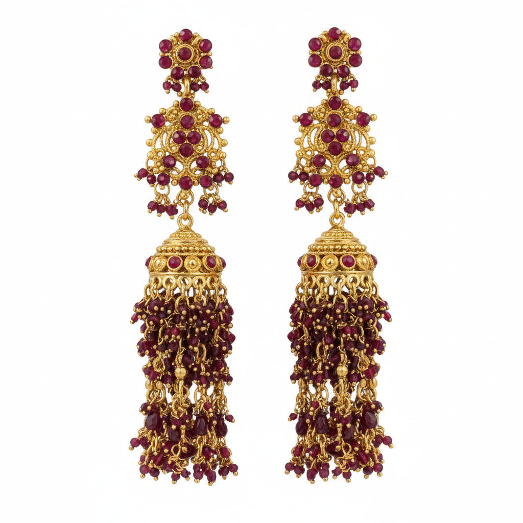 Indian Madrasi Long Jhumki with Pearl Work