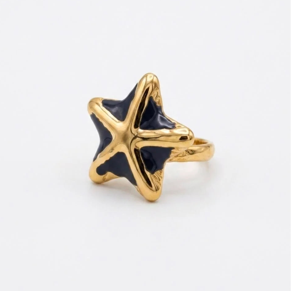 Gold Plated Enamel Starfish Adjustable Ring