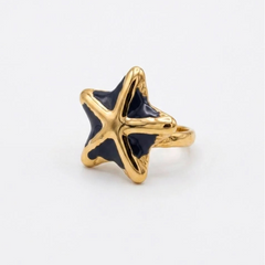 Gold Plated Enamel Starfish Adjustable Ring