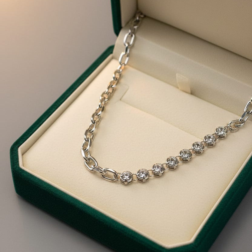 Stainless steel  Silver colour stone necklace - Each