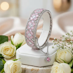 Stainless Steel Art Deco Inspired Statement Bangle - Blush and Crystal - Each