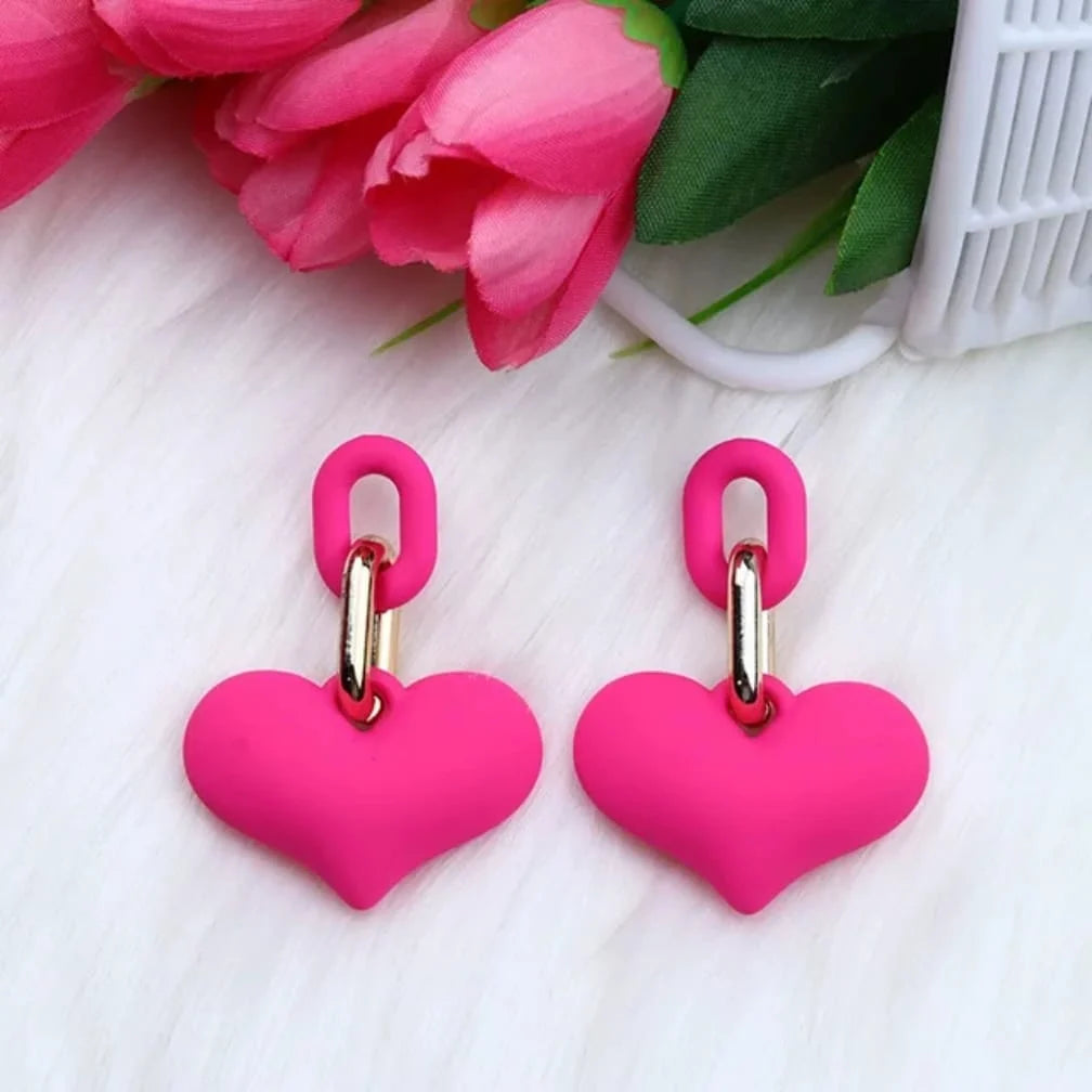 Matte Acrylic Heart Link Drop Earrings
