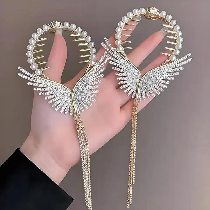 Ethereal Angel Wing Hair Accessory - Crystal & Pearl - Each