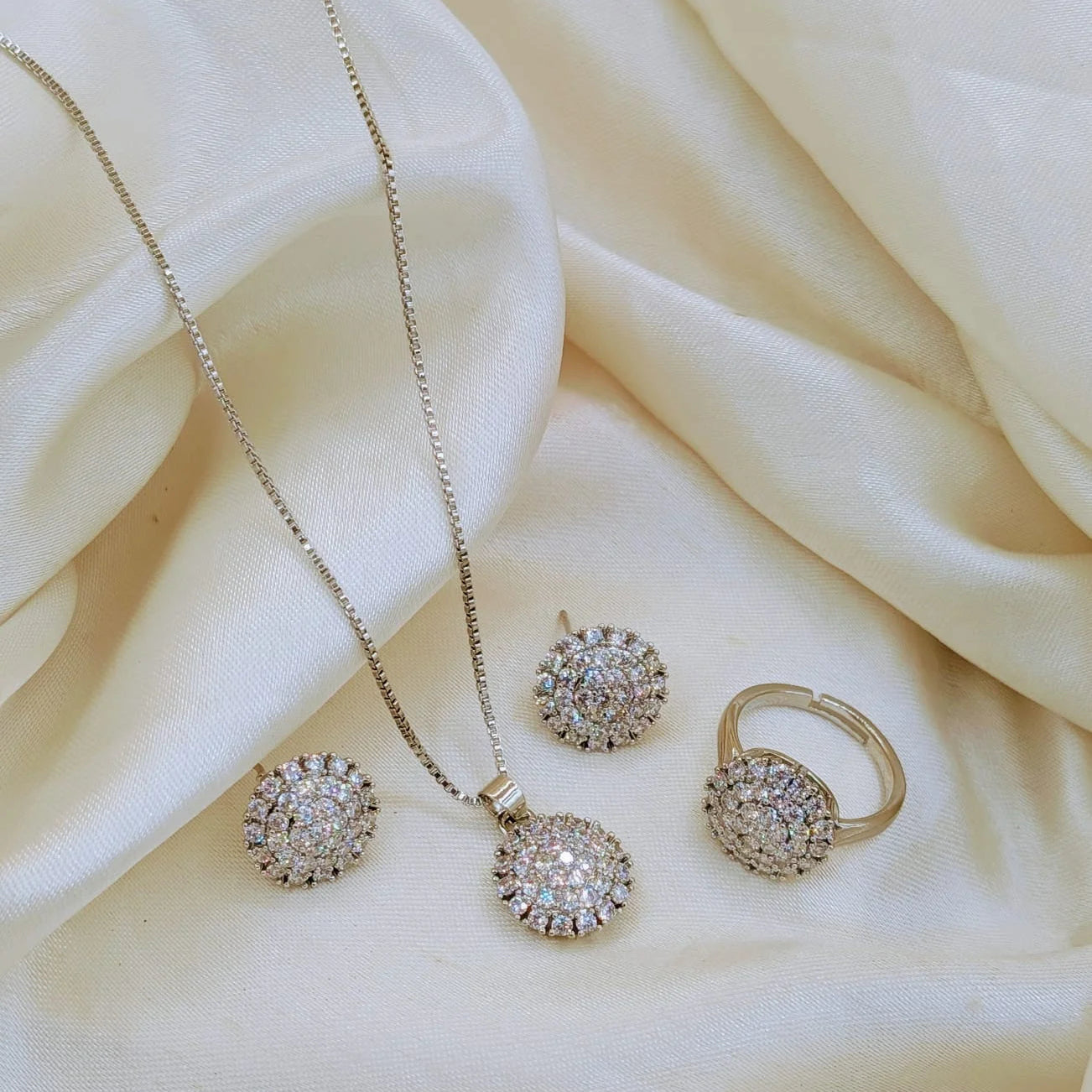 Stainless Steel Crystal/Zircon Locket Set - Each