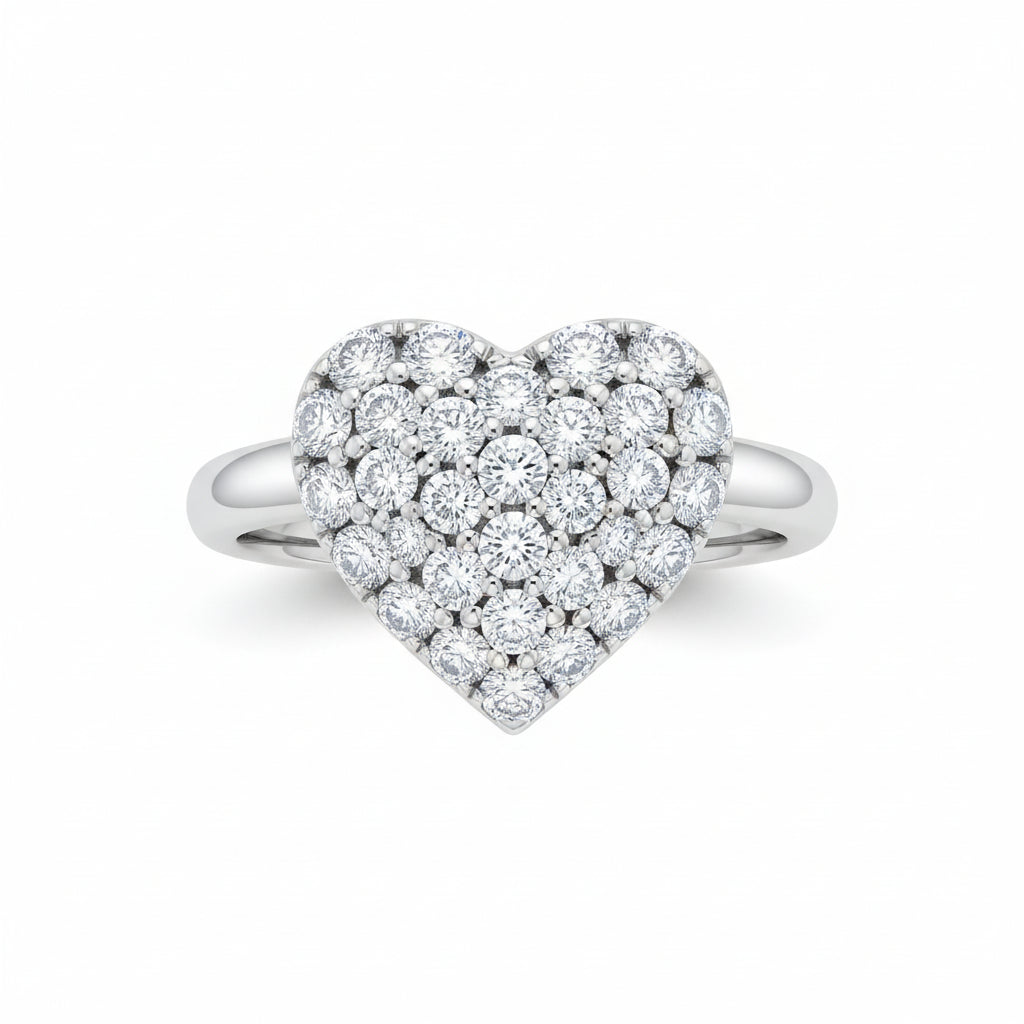 Women 925 Sterling Silver Crystal Love Heart Shaped Ring