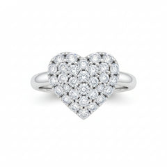 Women 925 Sterling Silver Crystal Love Heart Shaped Ring
