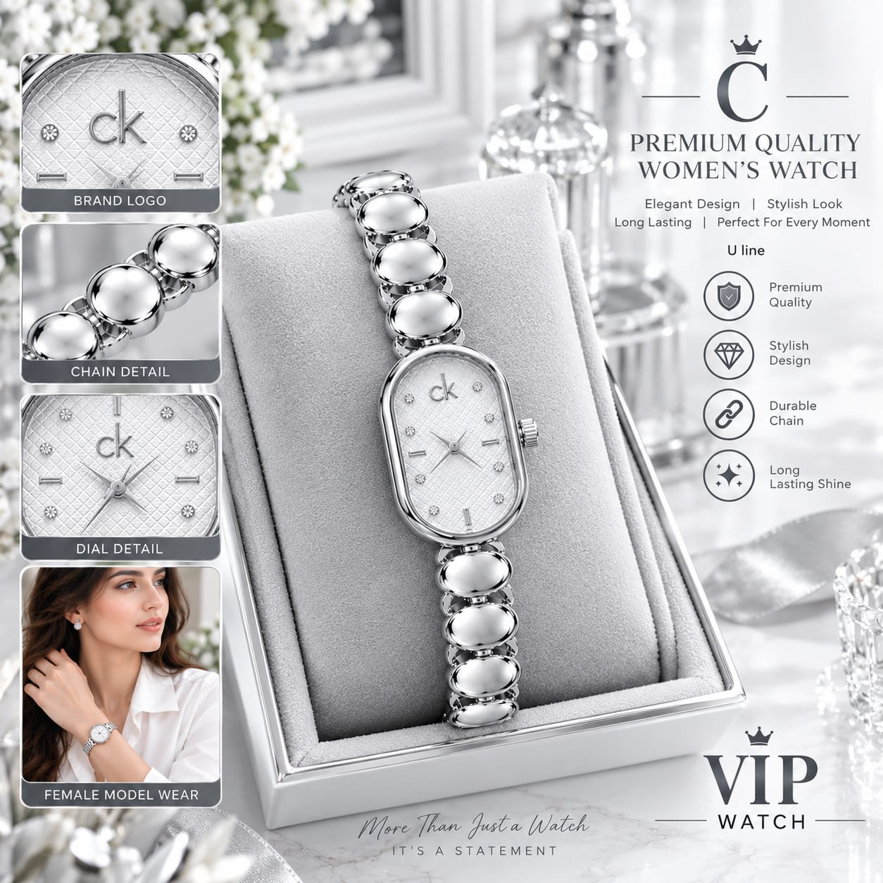 CK Diamond Cut Glass Watch With Box