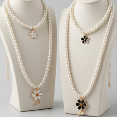 Enamel Tulip Pearl Necklace & Bracelet Set