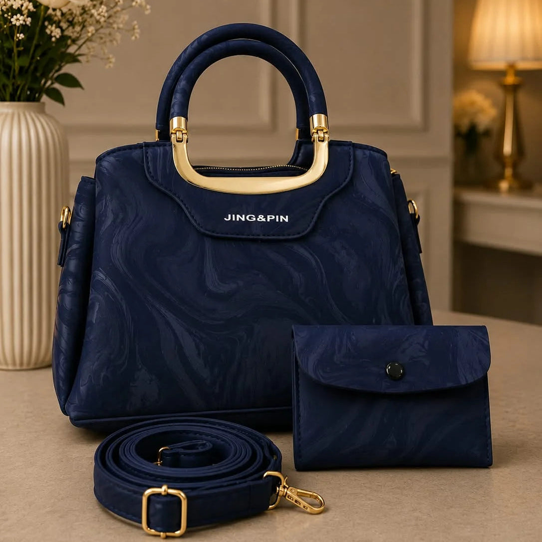 JING&PIN Women's Marble Pattern Handbag & Wallet Set