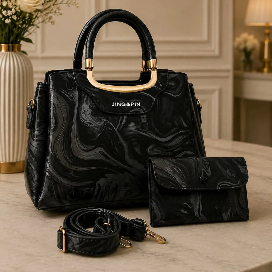 Jing & Pin Marbled Pattern Handbag Set