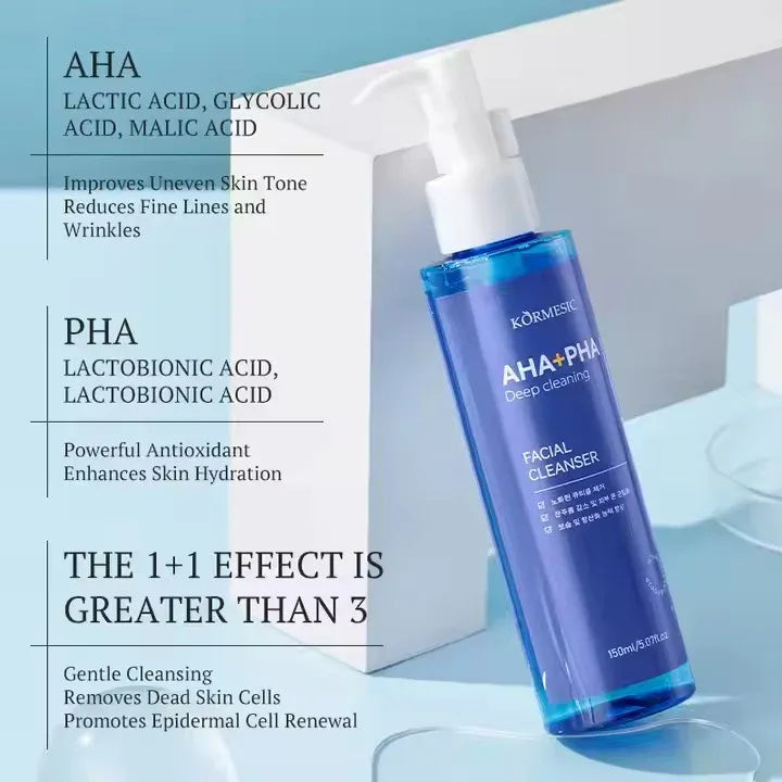 KORMESIC Deep Cleansing Hydrating Face Wash AHA+PHA Facial Cleanser - 150ml