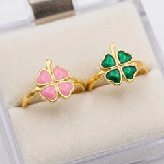 Golden Enamel Four Leaf Clover Ring