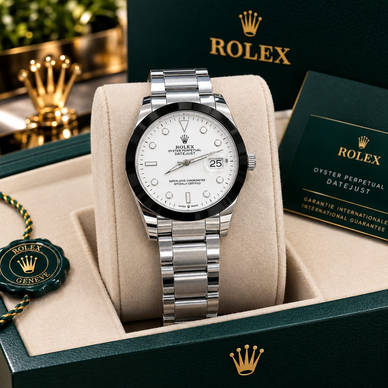 ROLEX Regular Dial Gents Watch – Heavy Stainless Steel Chain, Date Display & Push Lock