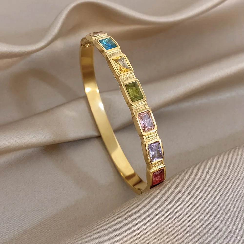 Stainless Steel  multi-color zirconia Bracelet