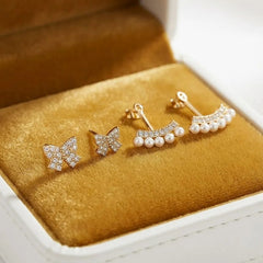 Butterfly & Pearl Ear Jacket Earrings Set - Each