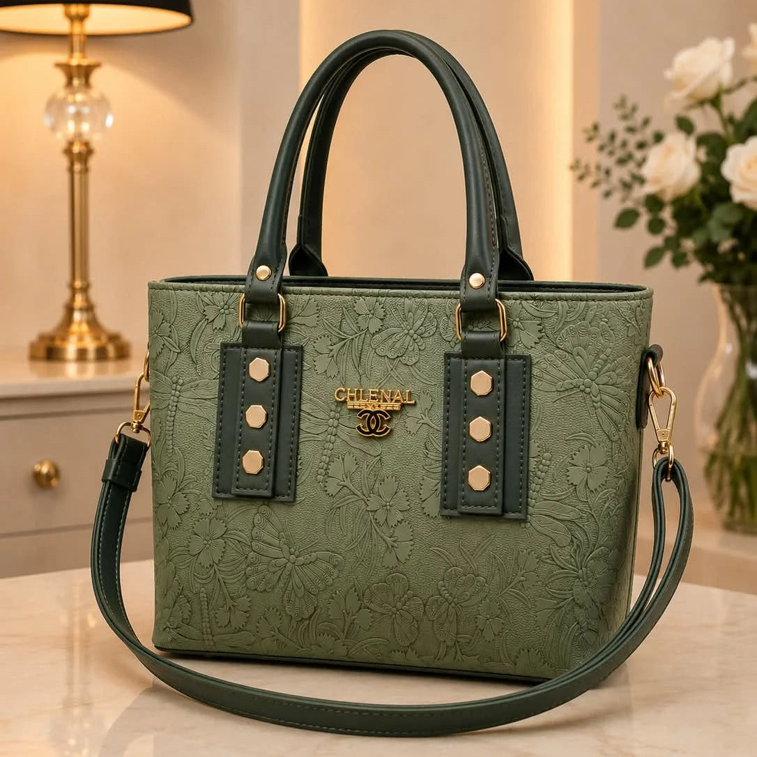 CHANEL Embossed Floral Leather Tote Handbag