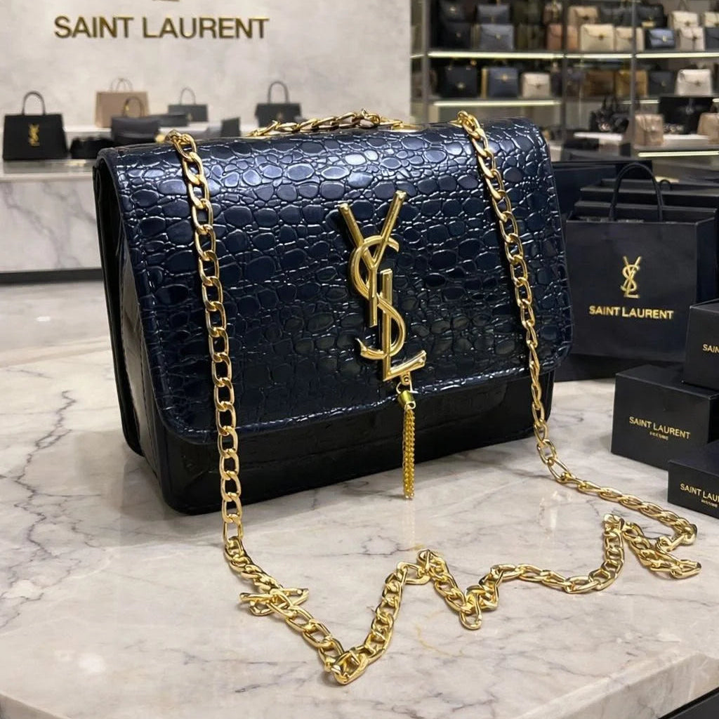 YSL Croc Embossed Chain Shoulder Bag