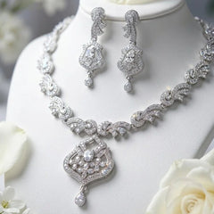 Two-Tone Artificial Zircon Necklace and Earring Set