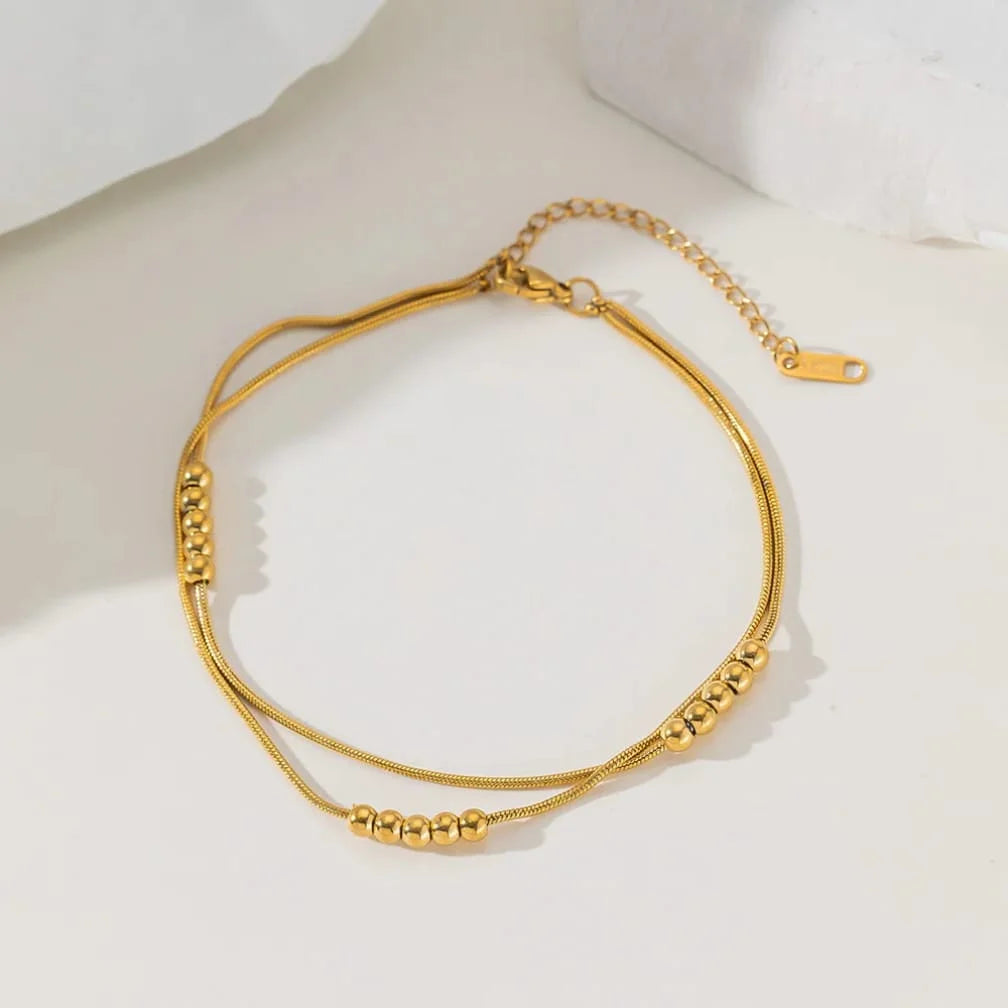 Double Layer Beaded Snake Chain Bracelet