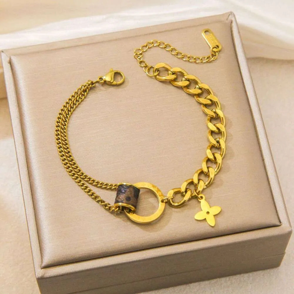 Stainless Steel Modern Luxe Layered Chain Bracelet - Gilded Finish - Each