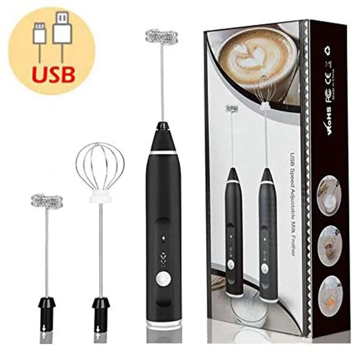 USB Rechargeable 3-Speed Electric Coffee Beater Milk Frother