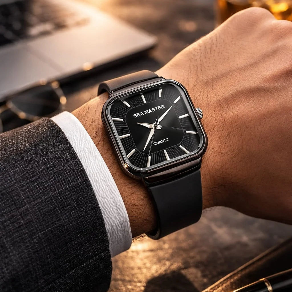 Sea Master Square Dial Silicone Strap Quartz Watch