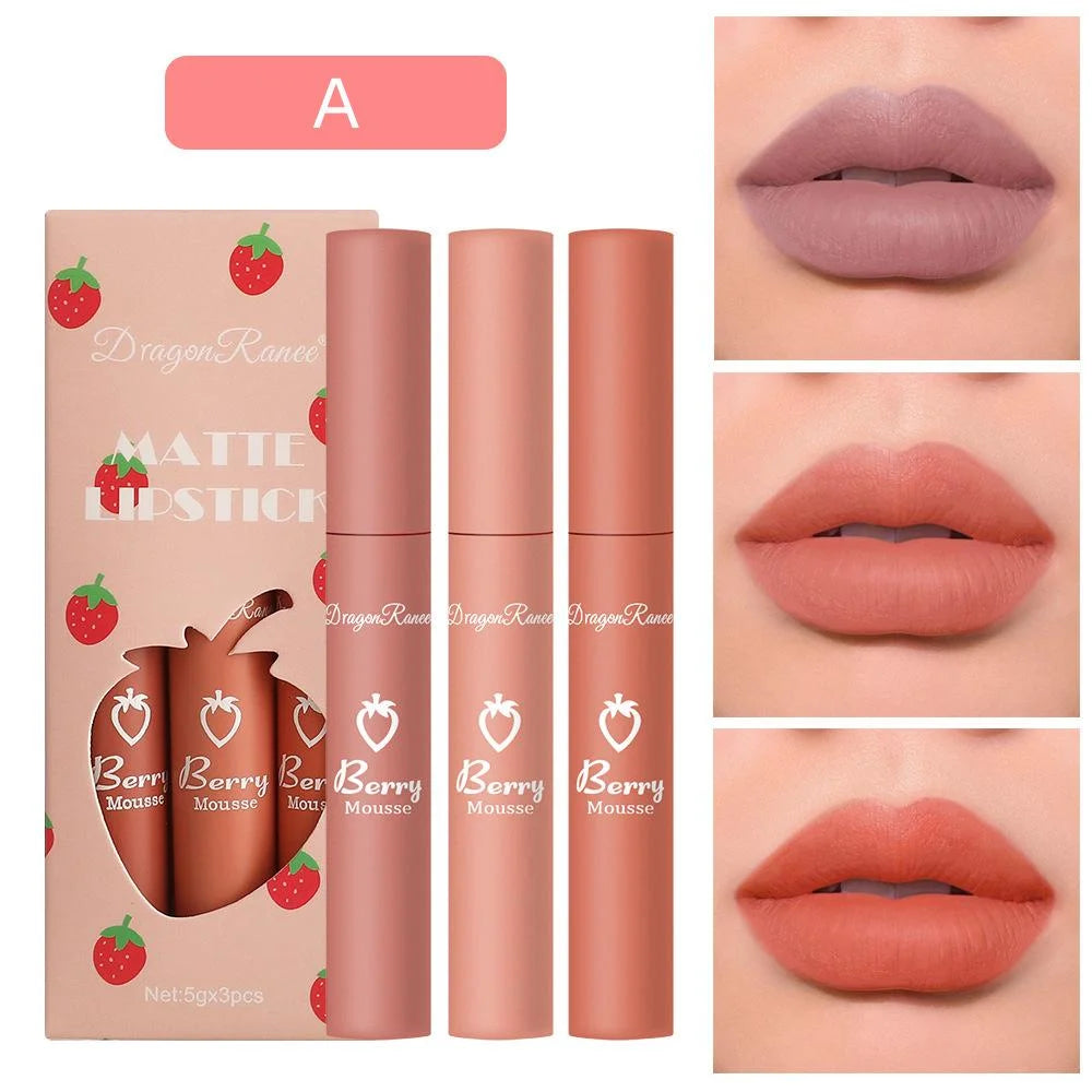 3Pcs Dragon Ranee Nude Liquid Lipstick Set Matte