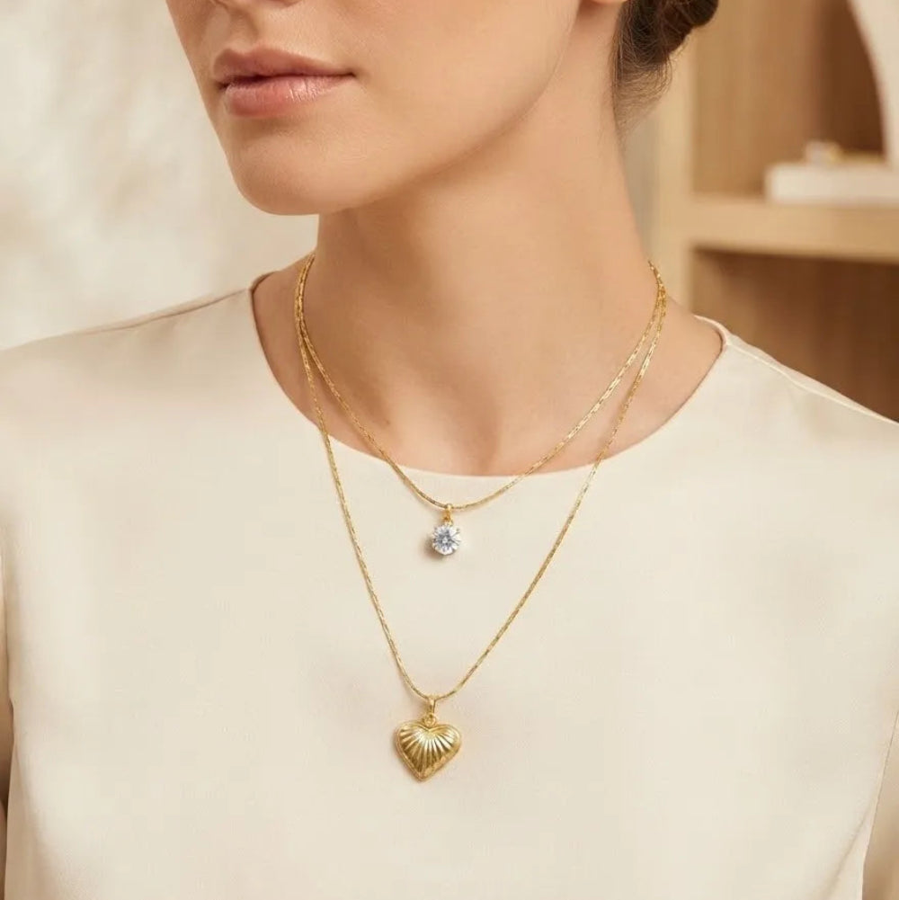 Gold Layered Heart Pendant Necklace