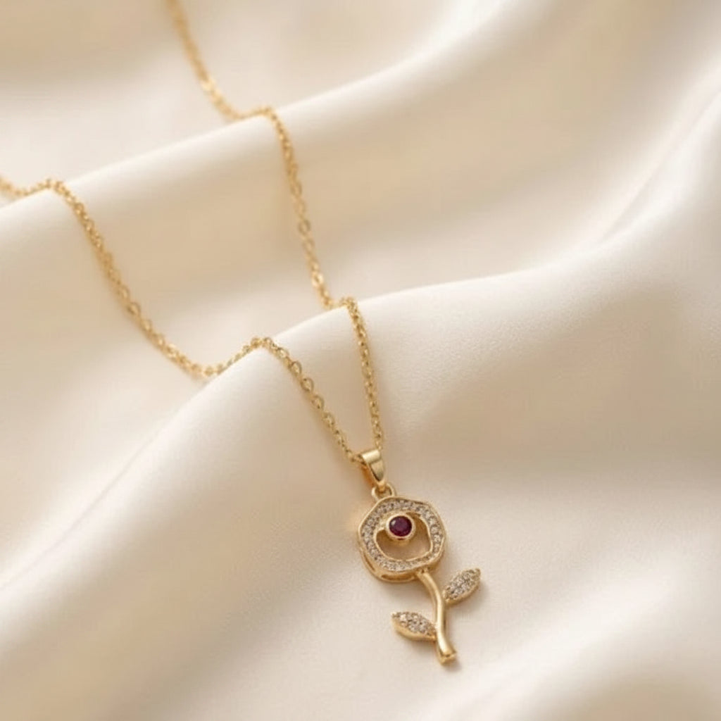 Gold Rose Pendant Necklace - Each