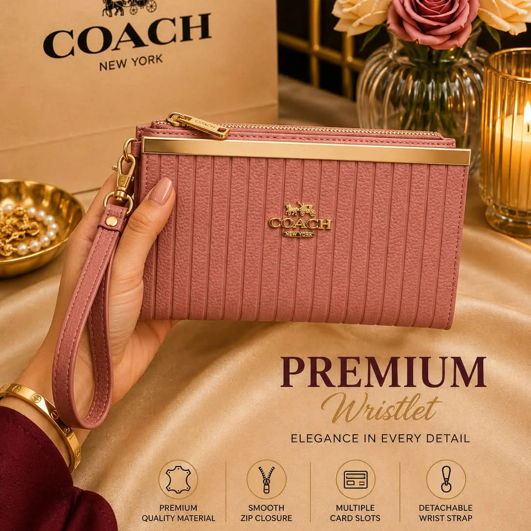 COACH Textured Leather Zip Wristlet