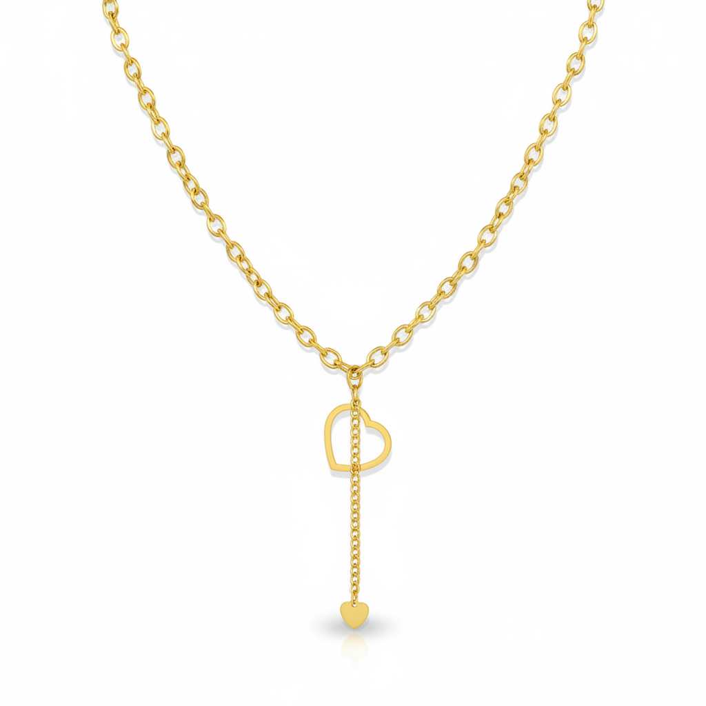 stainless steel Gold Heart Lariat Necklace - Each