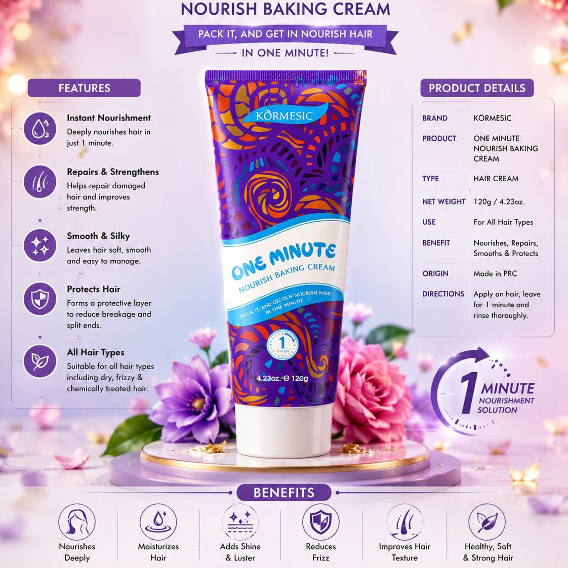 Kormesic Nourishing Baking One Minute Smoothing Baking Hair Care - 120g