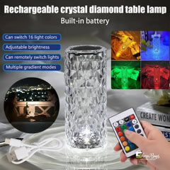 Diamond Rose Crystal Lamp 16 Color Changing with remote