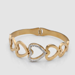 Gold Plated Multi Heart Crystal Bangle
