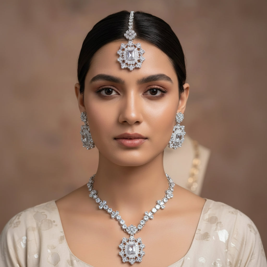 Rajwari Necklace Set Combo – Bracelet, Jhumki & Necklace