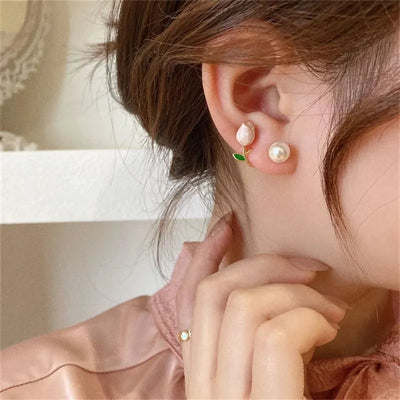 Korean Tulip Pearl Earrings