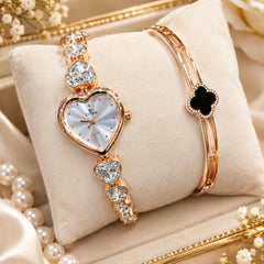 Fancy Beautiful Steel Chain Bracelet and Watch 2-Piece Deal for Her - With Normal Box