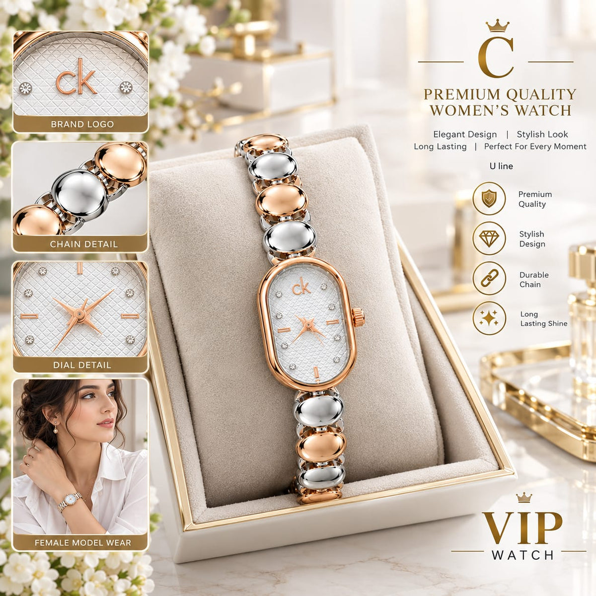 CK Diamond Cut Glass Watch With Box