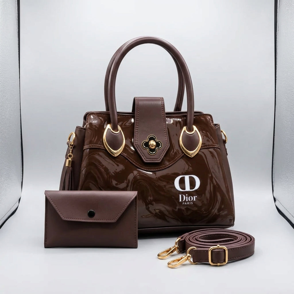 Dior Marble Print Top Handle Handbag with Wallet & Shoulder Strap