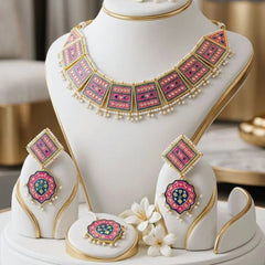 Traditional Enamel Bridal Choker Set – Choker, Earrings & Tikka