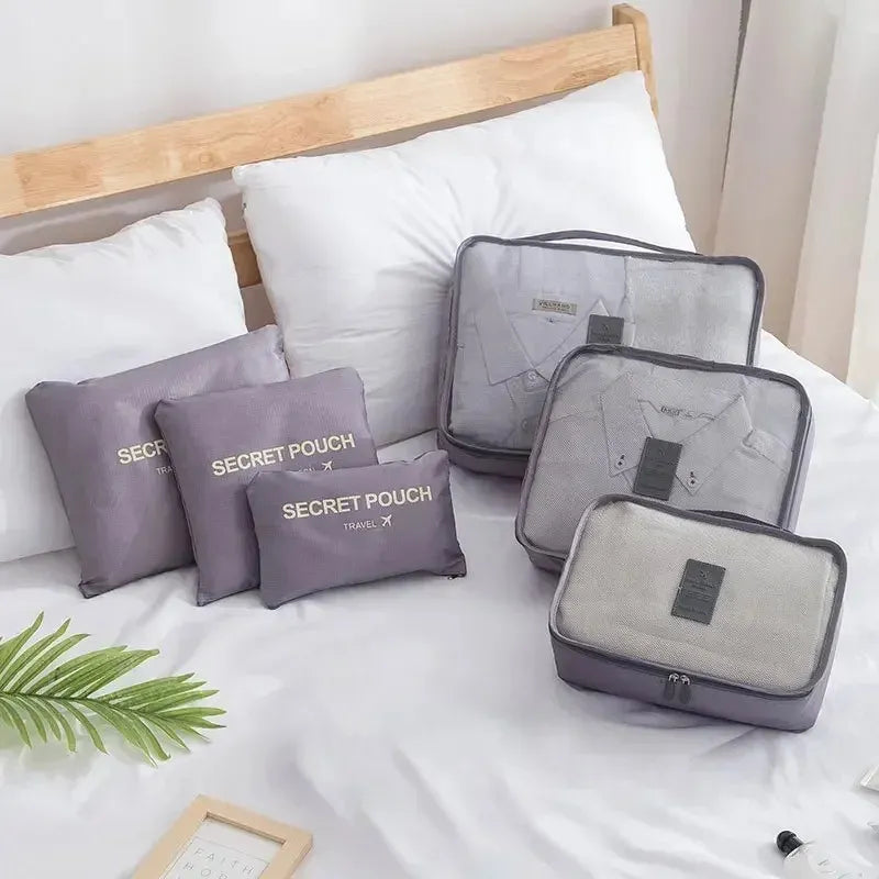 Portable Luggage Organizer Cubes & Toiletry Pouch - 6 Pcs
