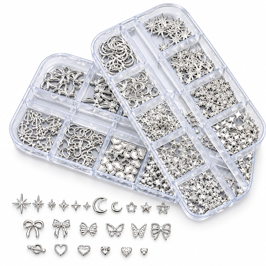 Nail Art Decorations Pearls & Crystal Rivets – Heart, Bow, Moon & Star Designs
